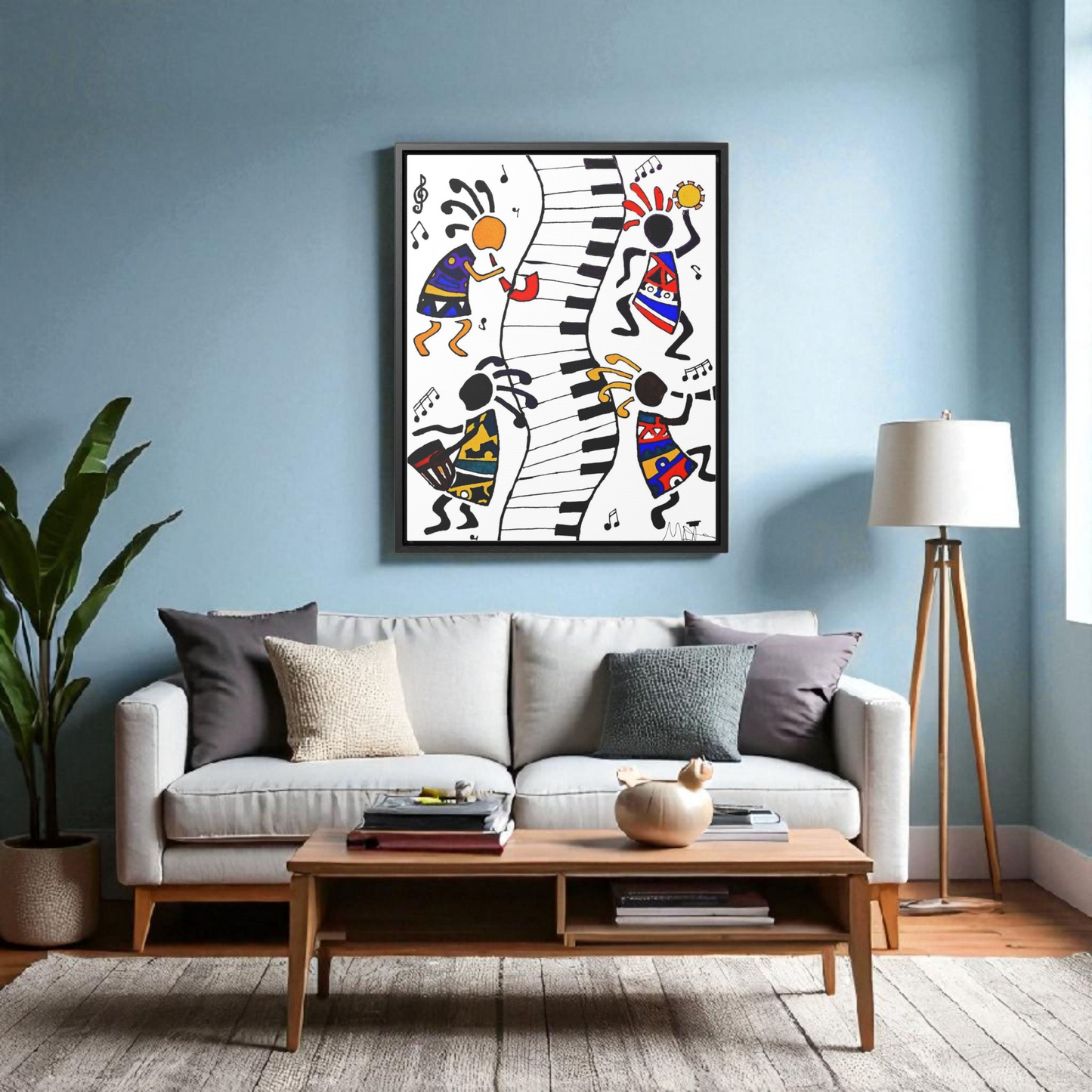 Tribal Music Wall Art, Original Hand Drawn Piece, Cultural Home Decor, Vertical Frame