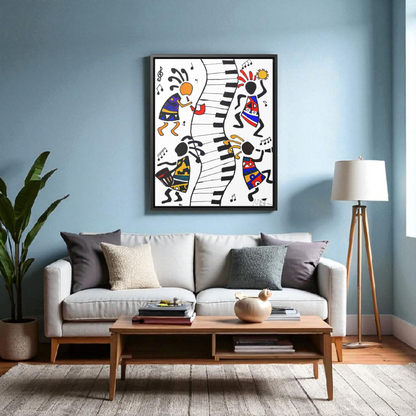 Tribal Music Wall Art, Original Hand Drawn Piece, Cultural Home Decor, Vertical Frame