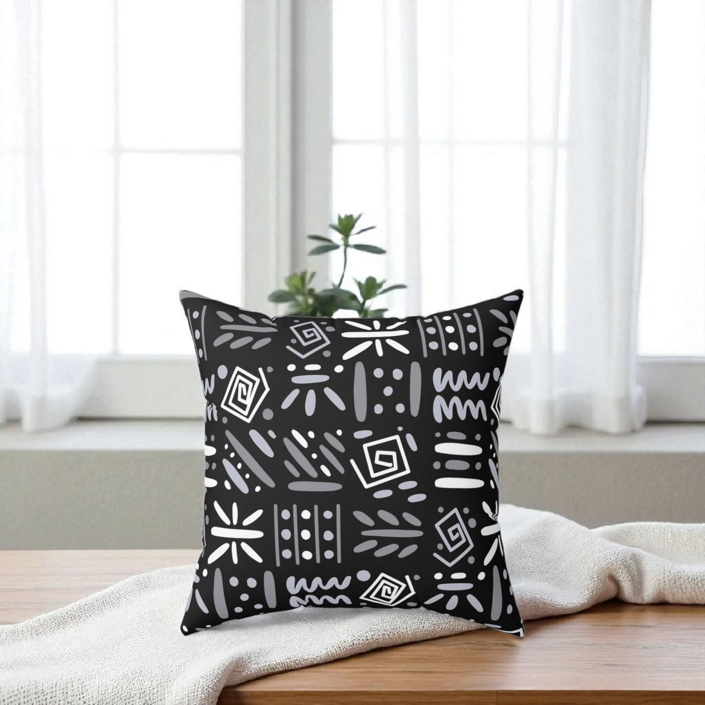 Boho Aztec Tribal Pattern Square Pillow - Double Sided Print Hidden Zipper