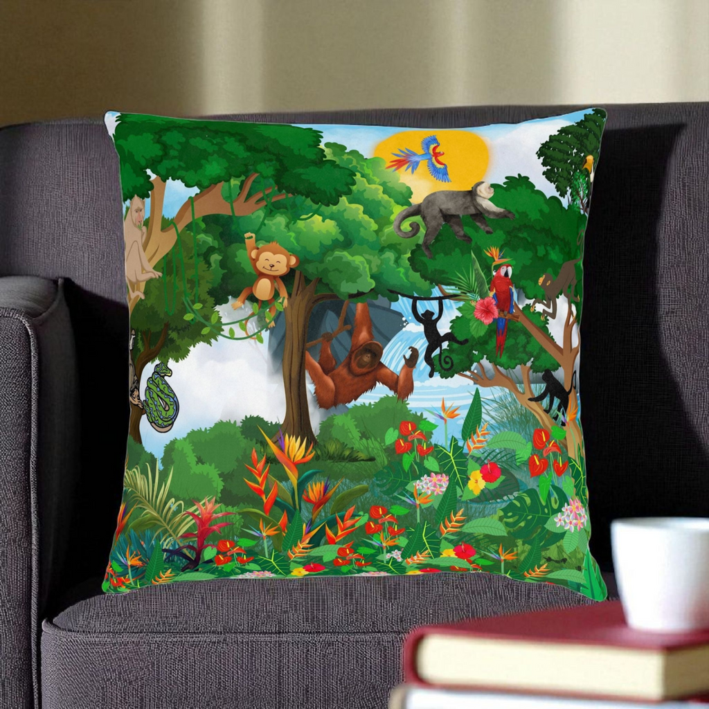 Vibrant Jungle Animal Square Pillow - Perfect for Kids' Rooms & Playspaces Printify