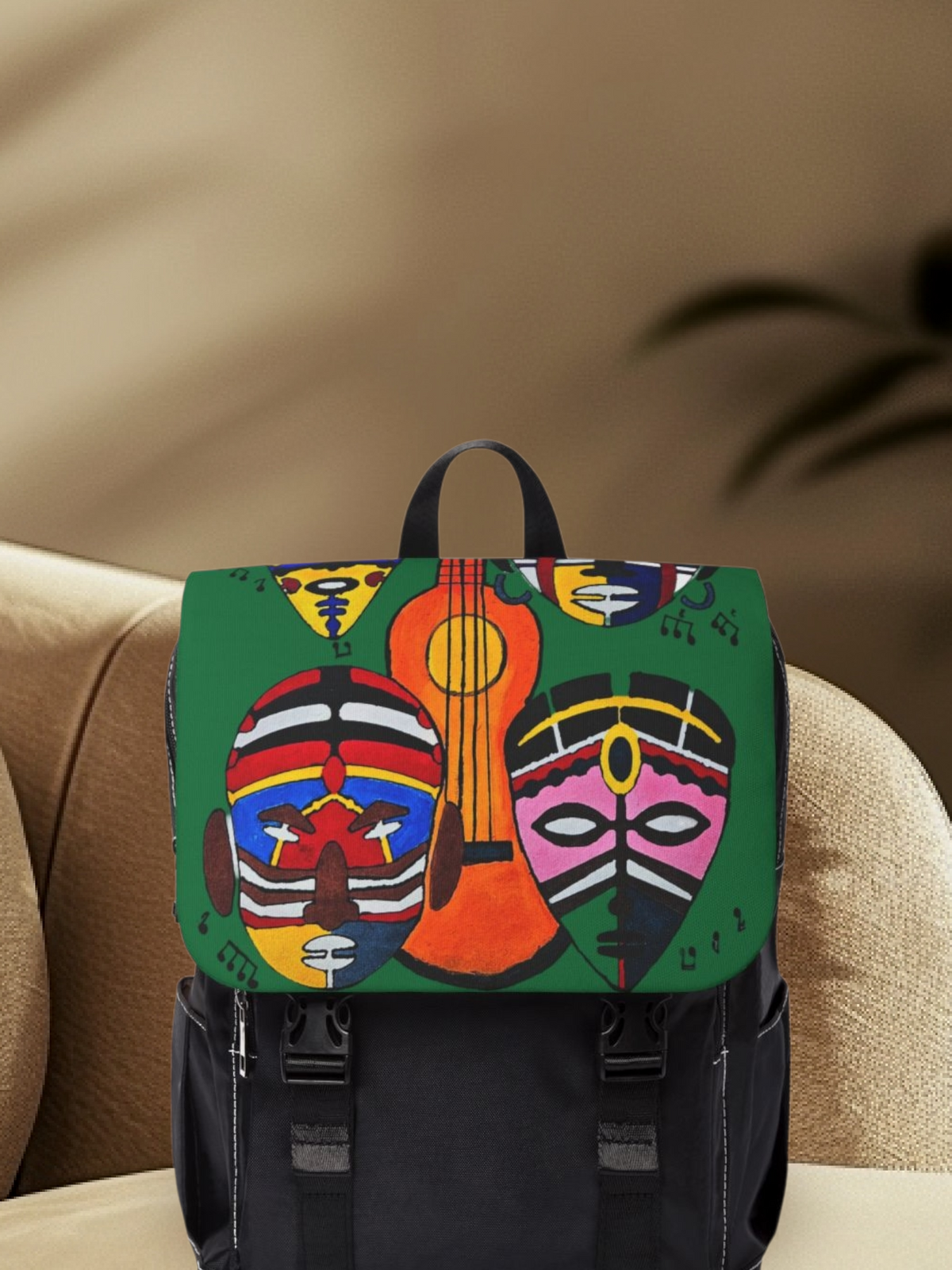 Afro Music Guitar Cartoon Backpack, Handcrafted Unisex Shoulder Bag, Music Lover Gift Printify