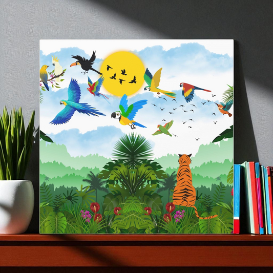 Canvas Gallery Wraps, Tropical Bird Jungle Art Tiger Wall Art, Wall Decor, Wildlife Home Decor