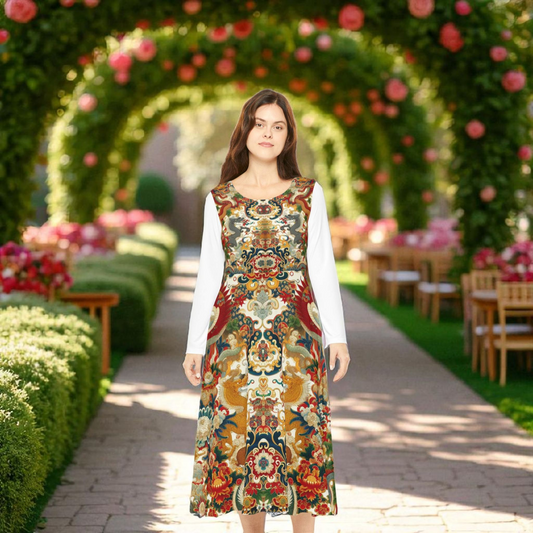 Elegant Floral Print Long Sleeve Dance Dress, Perfect for Parties, Dance Recitals