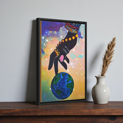 Cosmic Ethnic Wall Art - Handcrafted Astronomical Painting, Unique Space-Themed Decor, Vertica Frame
