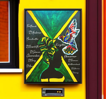 Hand-Painted Jamaican Flag Canvas Wrap - Original Vertical Frame for Living Room Art