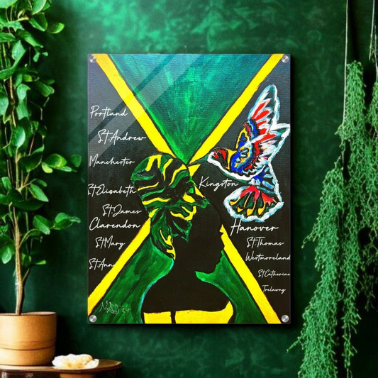 Hand Drawn Wall Art with Jamaican Woman, Original Acrylic Painting for Bohemian