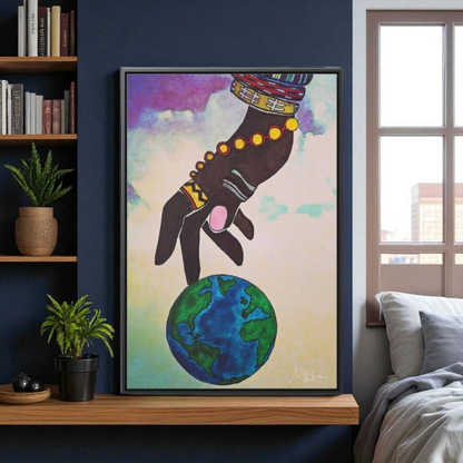 Astronomical Ethnic Wall Art - Stargazer's Dream, Cultural Celestial Scene, Vertical Frame