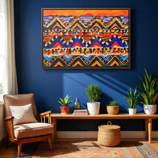 Original Tribal Artwork, Handcrafted Gallery Wrap in Walnut/Black