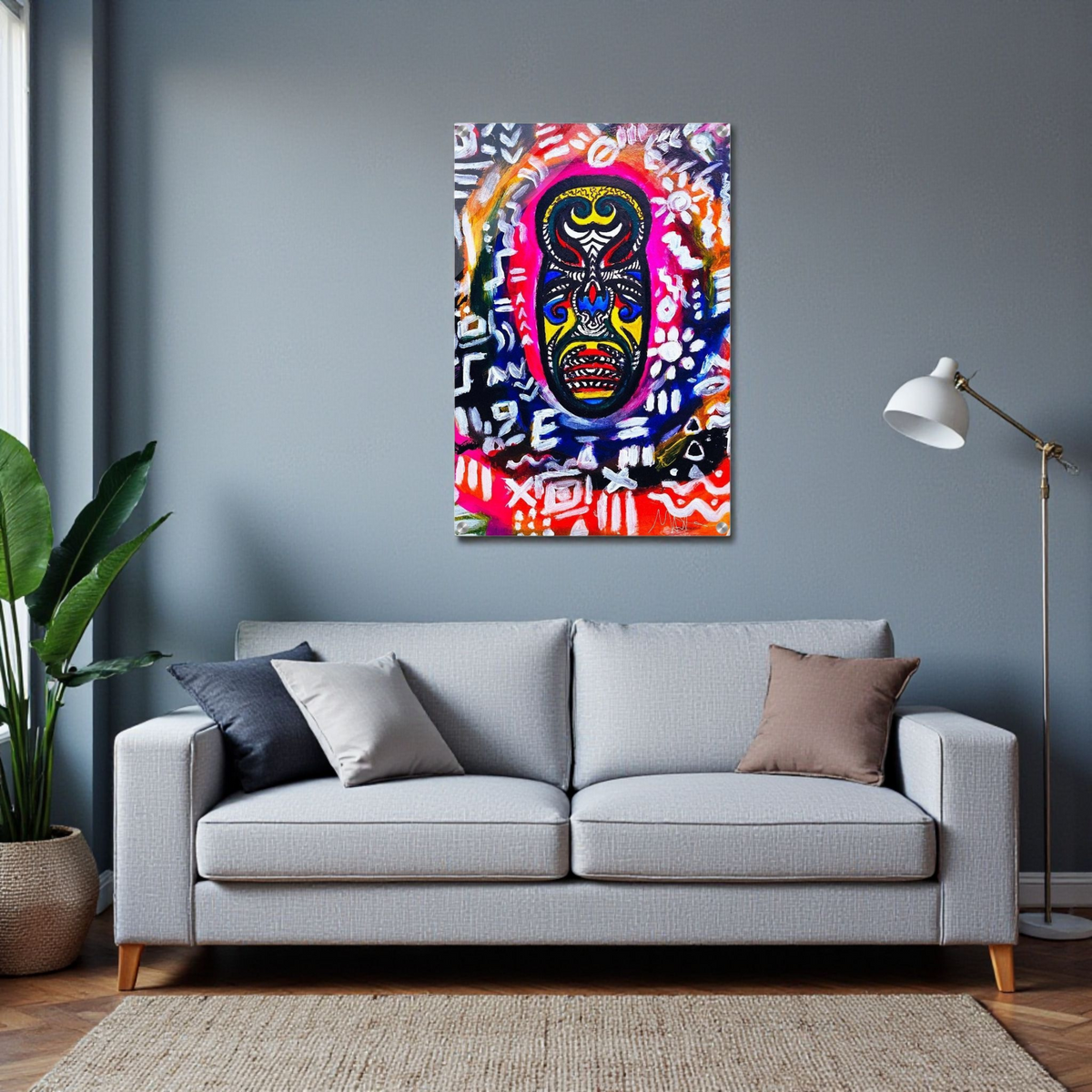 Vibrant Tribal Mask Painting,  Acrylic Print - Authentic Handcrafted Decor Gelato