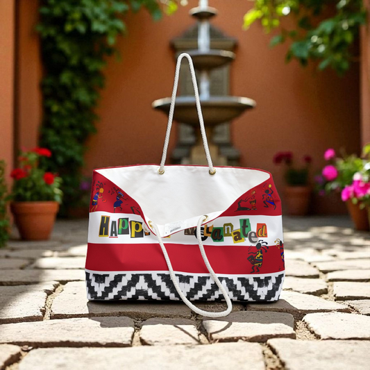Handcrafted Ethnic Music Art Weekender Bag - Oversized, Durable Tote with Rope Handles