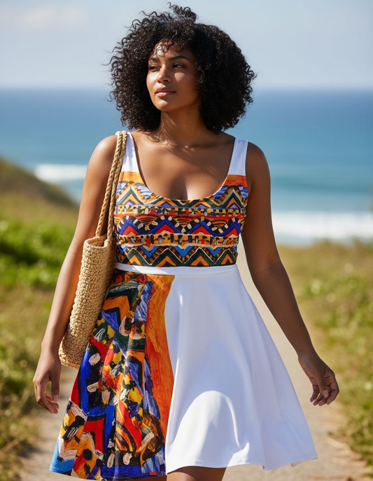 Custom Tribal Textile Skater Dress for Women - Handcrafted, Flattering Fit - Stylish Outfit for Social Events