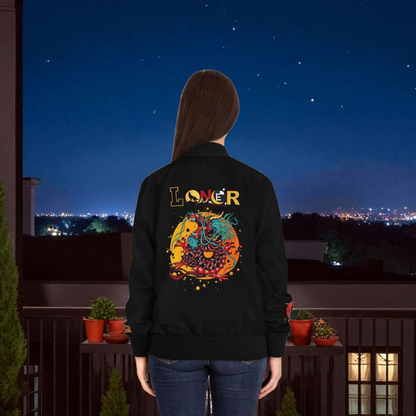 Dragon Graphic Women's Bomber Jacket, Mythical All Over Design, Zip Up Outerwear