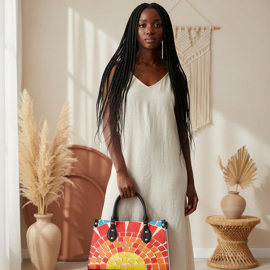 Colorful Tile Themed Women's Tote Bag With Black Handle