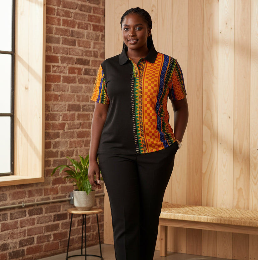 African Kente Stripe Polo Shirt — Vibrant Cultural Print Golf Polo Printify