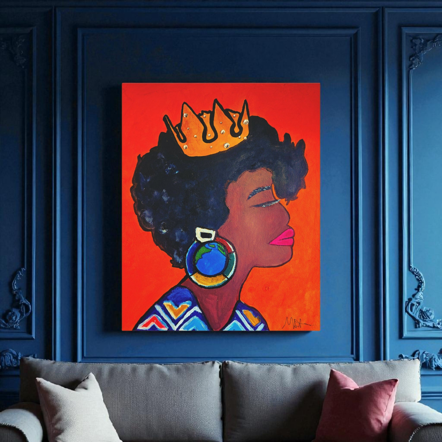Hand-Painted Artisan Black Woman Portrait, Cultural Home Accent, Statement Piece