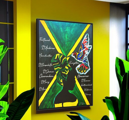 Hand-Painted Jamaican Flag Canvas Wrap - Original Vertical Frame for Living Room Art