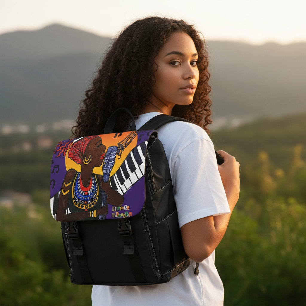 Afro Singer, Music-Inspired Unisex Shoulder Backpack - Stylish & Functional