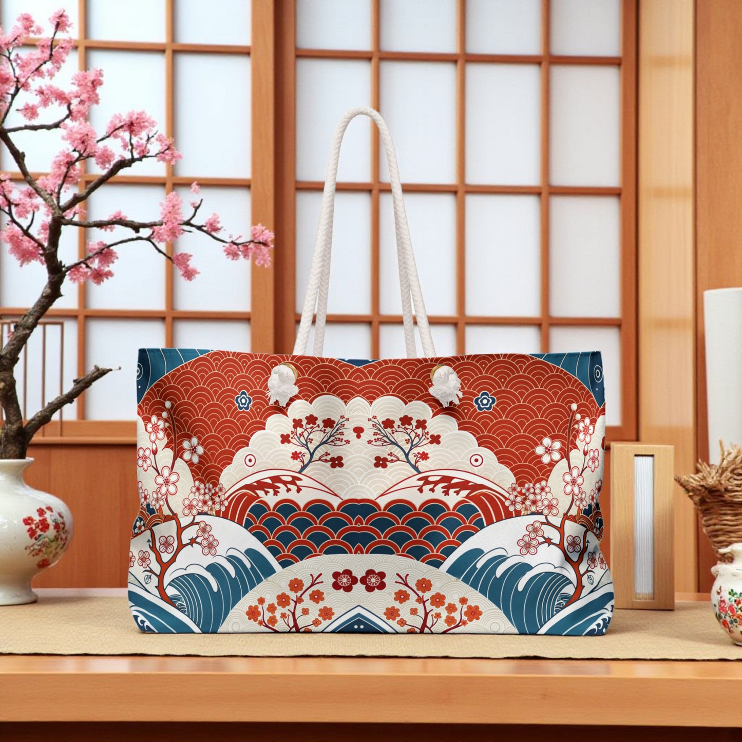 Stylish Weekender Bag with Floral Wave Design | Perfect for Travel