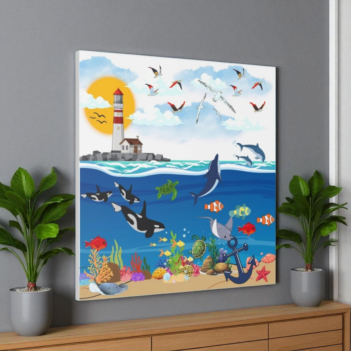 Canvas Gallery Wraps, Aquatic Animal Nautical Art, Ocean Animal Wall Art, Marine Wildlife
