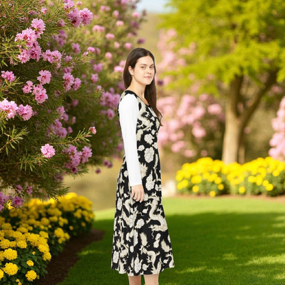 Elegant Dragon Print Long Sleeve Dance Dress | Boho Style, Dance Wear, Vintage Inspired