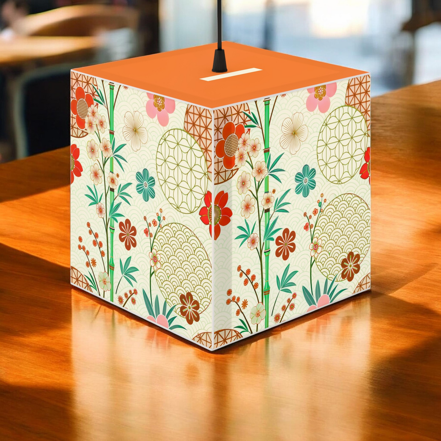 Japanese Floral Cube Lamp — Vintage Sakura Pattern Light Cube