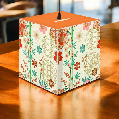 Japanese Floral Cube Lamp — Vintage Sakura Pattern Light Cube