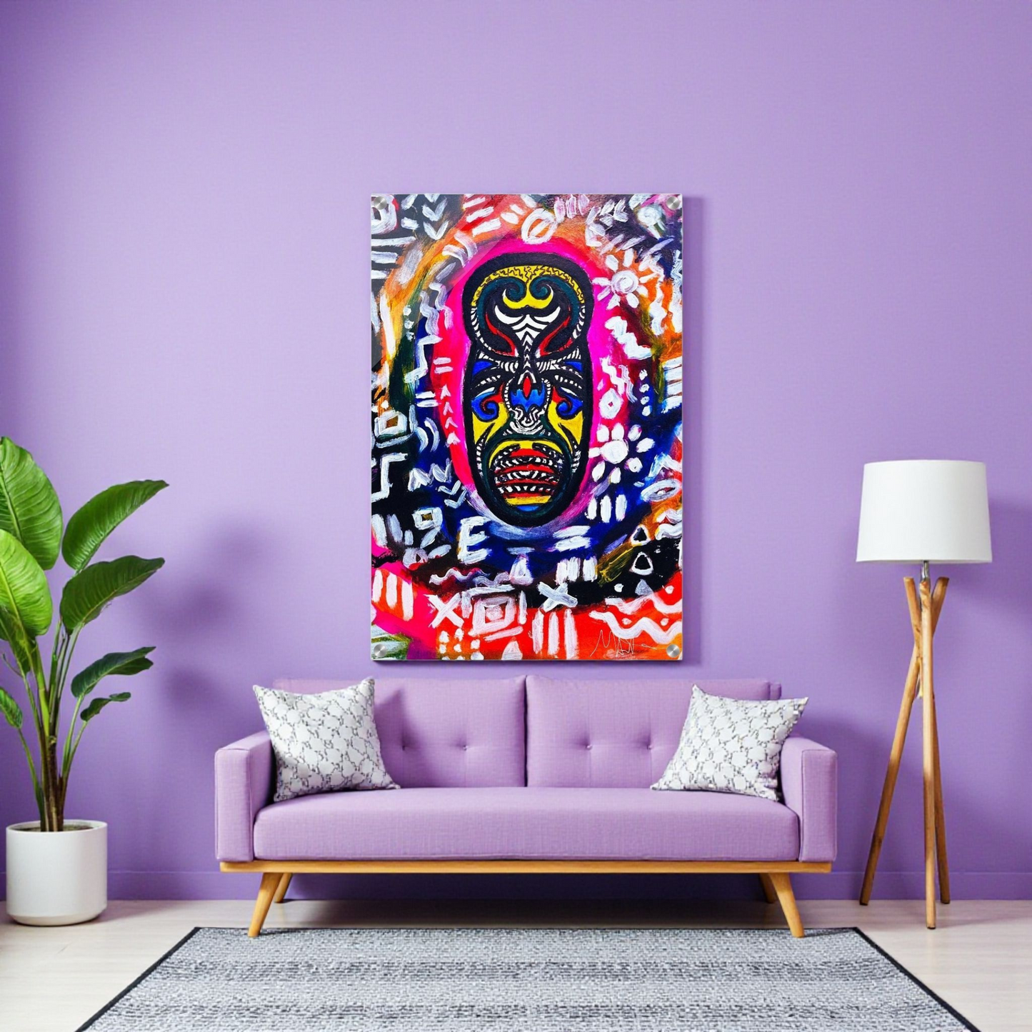 Vibrant Tribal Mask Painting,  Acrylic Print - Authentic Handcrafted Decor