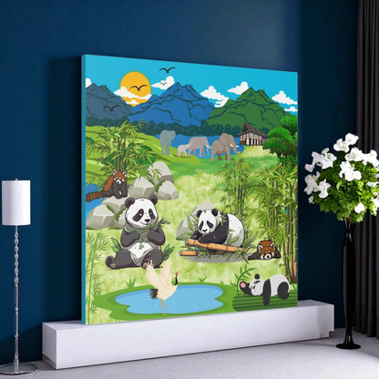 Animal Canvas, Panda and Elephant Wall Art, Nature Gallery Wrap, Asian Wildlife Print