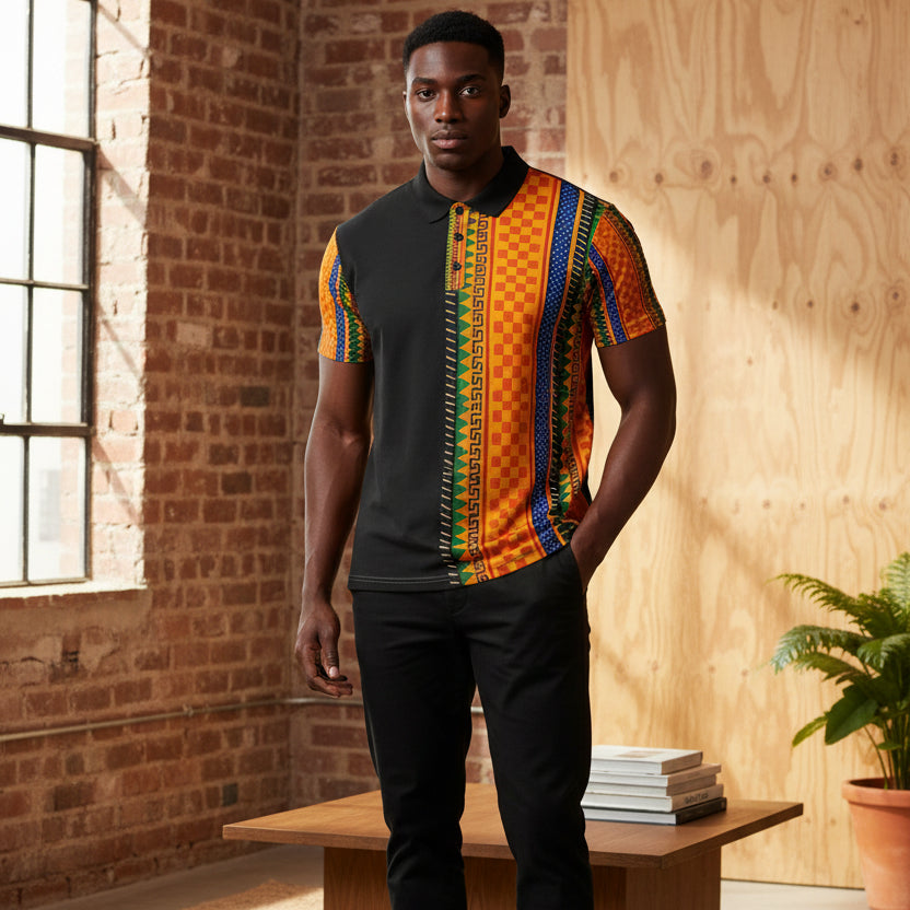 African Kente Stripe Polo Shirt — Vibrant Cultural Print Golf Polo Printify