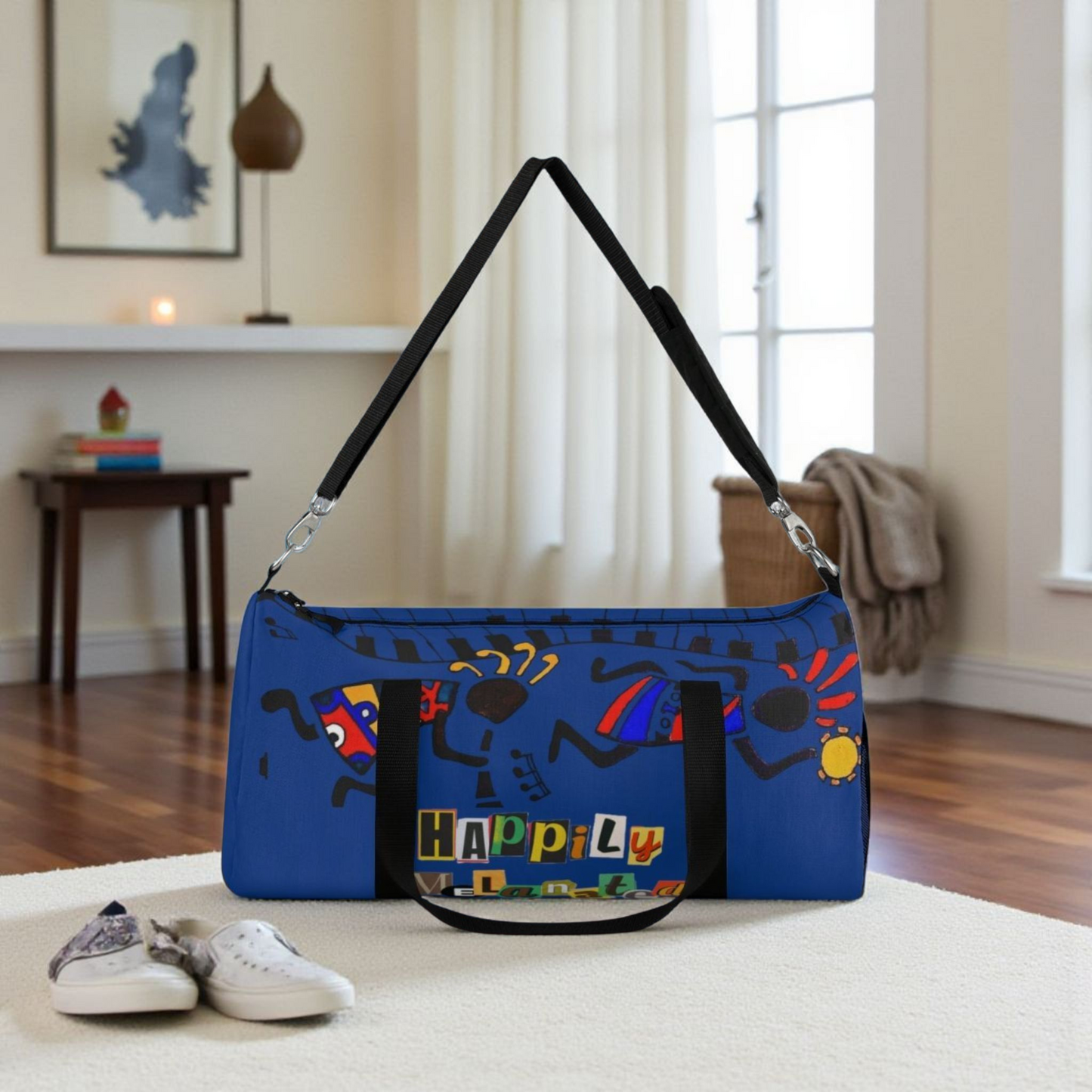 Afro Music Cartoon Piano Art Handcrafted Duffel Bag - Musician Gift, Travel Bag, Music Lover Gym Bag