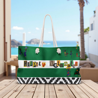 Handcrafted Ethnic Music Art Weekender Bag - Oversized, Durable Tote with Rope Handles