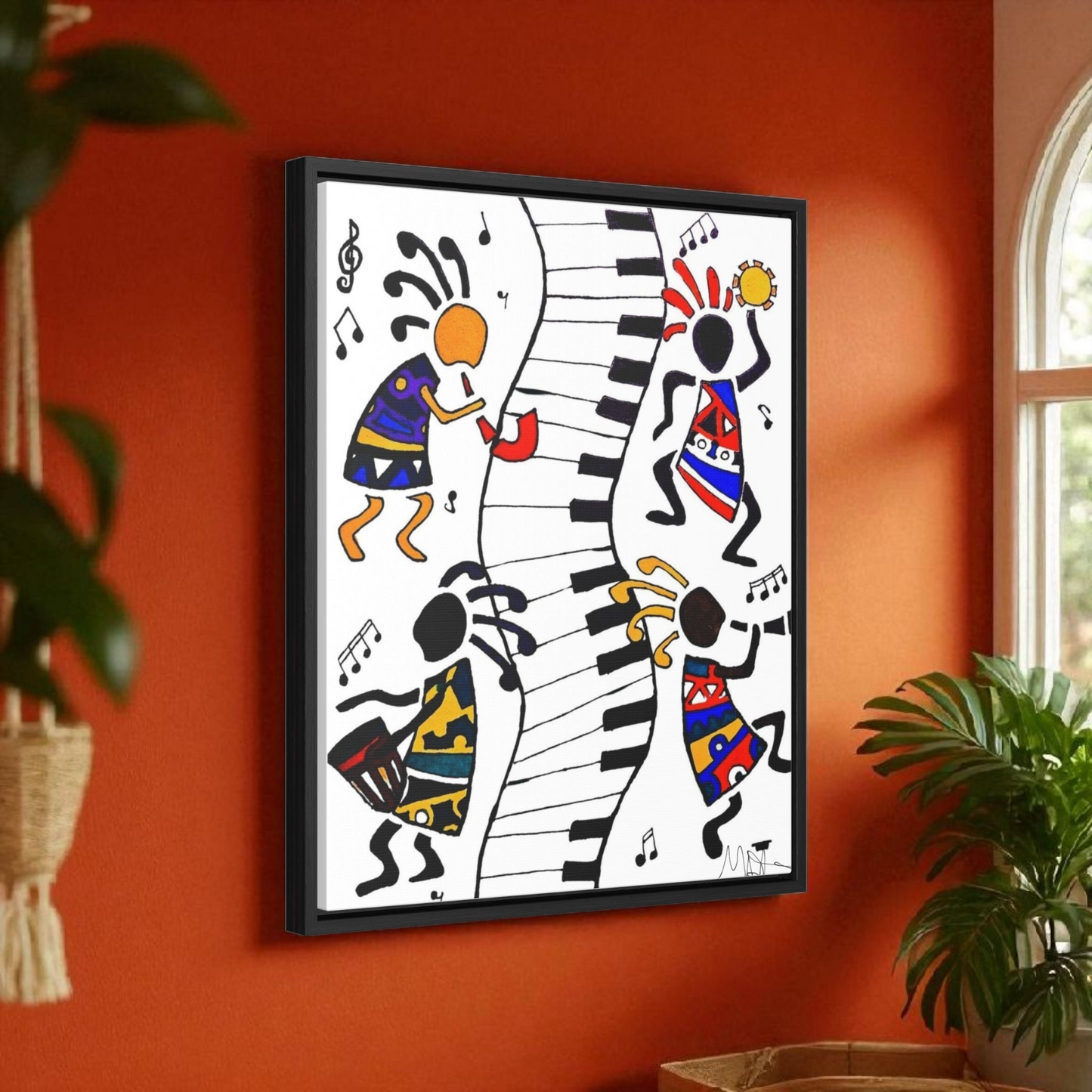 Tribal Music Wall Art, Original Hand Drawn Piece, Cultural Home Decor, Vertical Frame