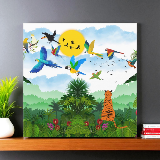 Canvas Gallery Wraps, Tropical Bird Jungle Art Tiger Wall Art, Wall Decor, Wildlife Home Decor