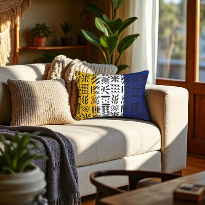 Boho Spun Polyester Lumbar Pillow with Tribal Pattern Water-resistant Hidden Zipper