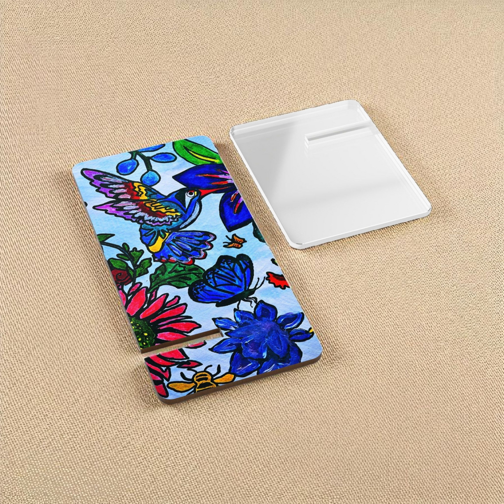 Mobile Display Stand with Handcrafted Spring Floral Artwork, Artisan Phone Holder Printify