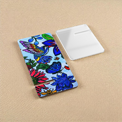 Mobile Display Stand with Handcrafted Spring Floral Artwork, Artisan Phone Holder