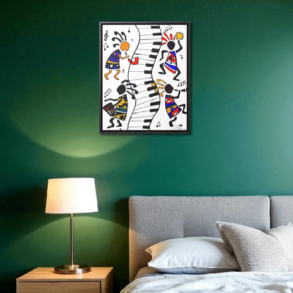 Tribal Music Wall Art, Original Hand Drawn Piece, Cultural Home Decor, Vertical Frame