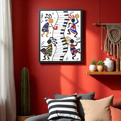 Tribal Music Wall Art, Original Hand Drawn Piece, Cultural Home Decor, Vertical Frame