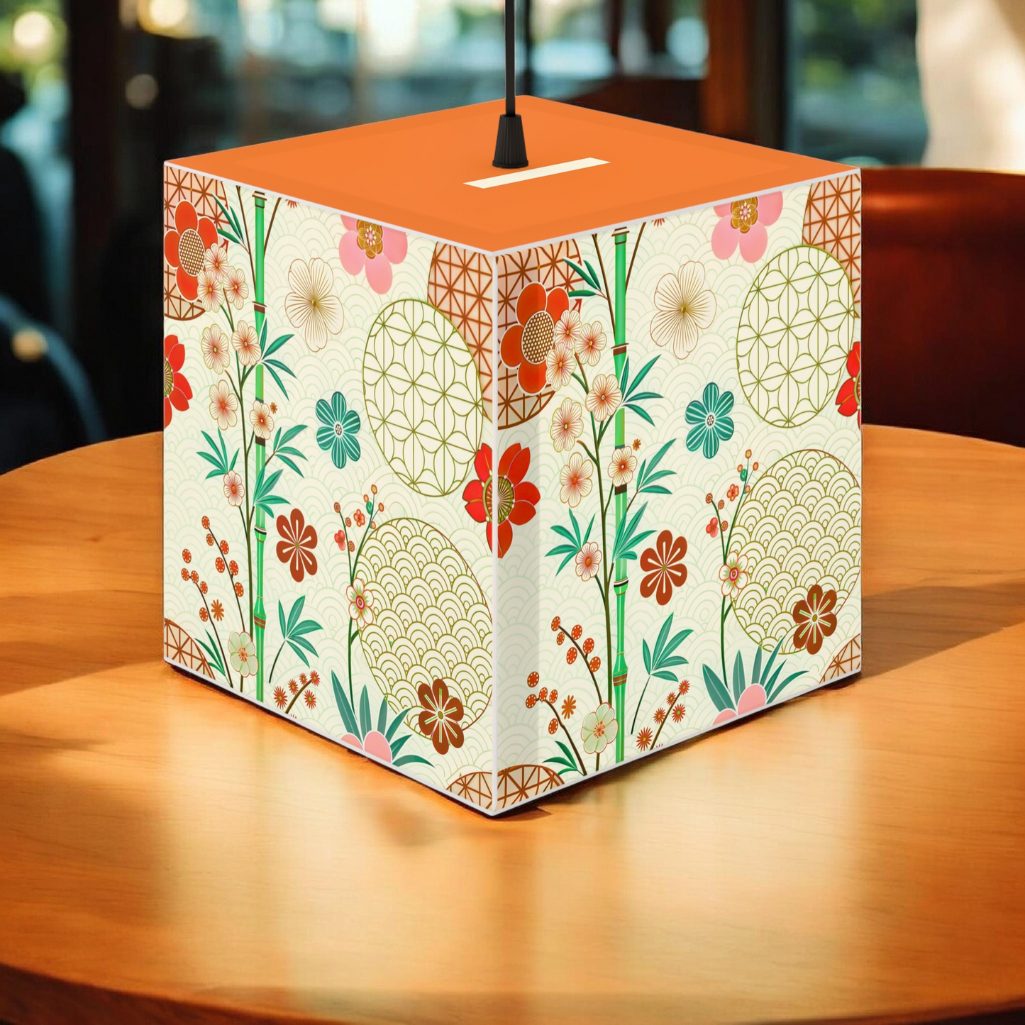 Japanese Floral Cube Lamp — Vintage Sakura Pattern Light Cube