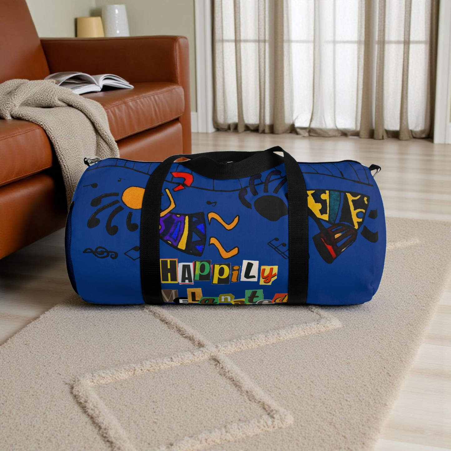 Afro Music Cartoon Piano Art Handcrafted Duffel Bag - Musician Gift, Travel Bag, Music Lover Gym Bag