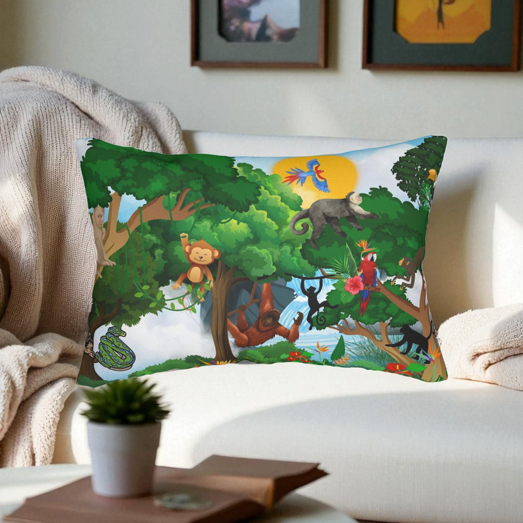 Jungle Adventure Lumbar Pillow - Colorful Wildlife Decor Printify