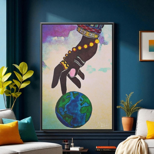 Astronomical Ethnic Wall Art - Stargazer's Dream, Cultural Celestial Scene, Vertical Frame