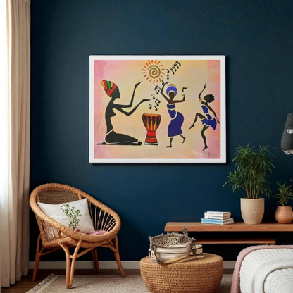 Original Hand Drawn Tribal Music Wall Art, Unique Ethnic Illustration