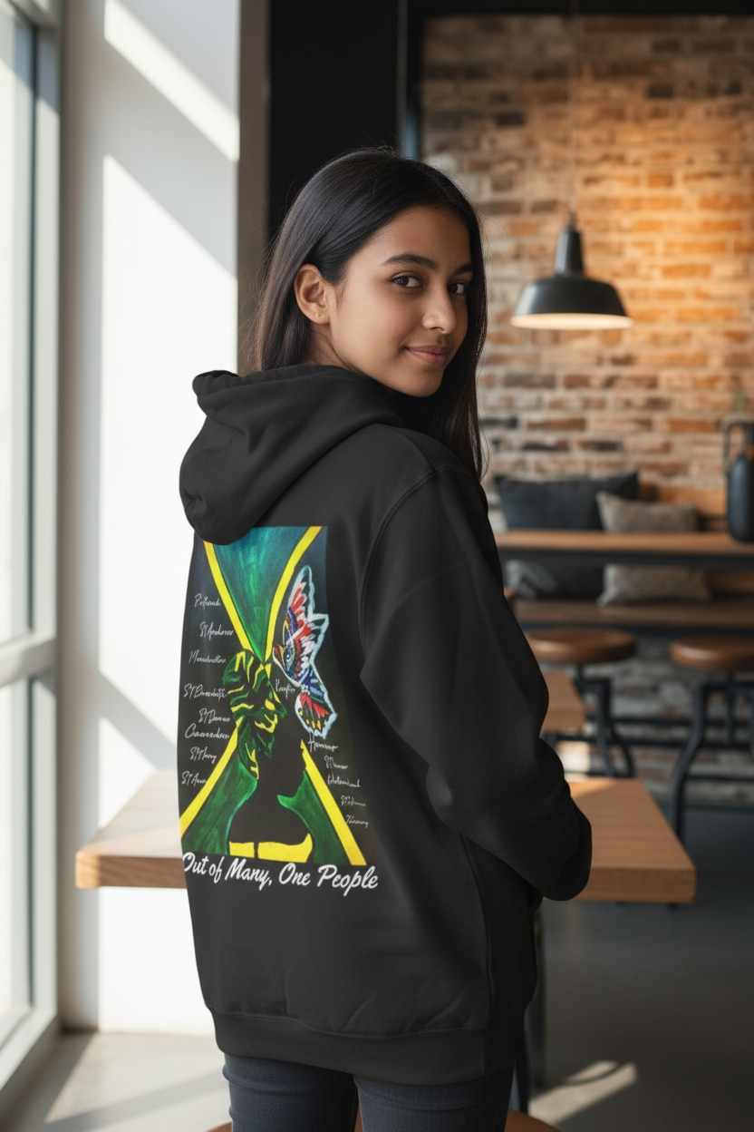 Unisex Graphic Hoodie with Hand Drawn Jamaican Flag Art , Trendy Casual Wear