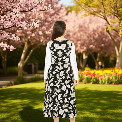 Elegant Dragon Print Long Sleeve Dance Dress | Boho Style, Dance Wear, Vintage Inspired