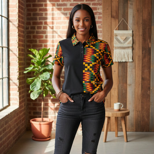 Kente Pattern Polo Shirt — Unisex African Print Short Sleeve Polo