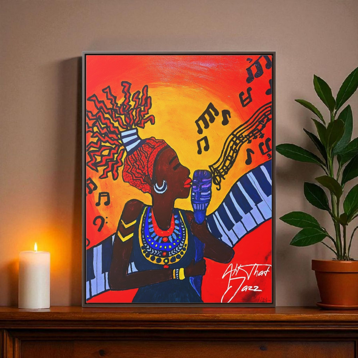 Original Painting, Afro Music Art Gallery Canvas, Jazz Singer Painting Vertical Frame, Black History Decor, Musician Portrait Printify