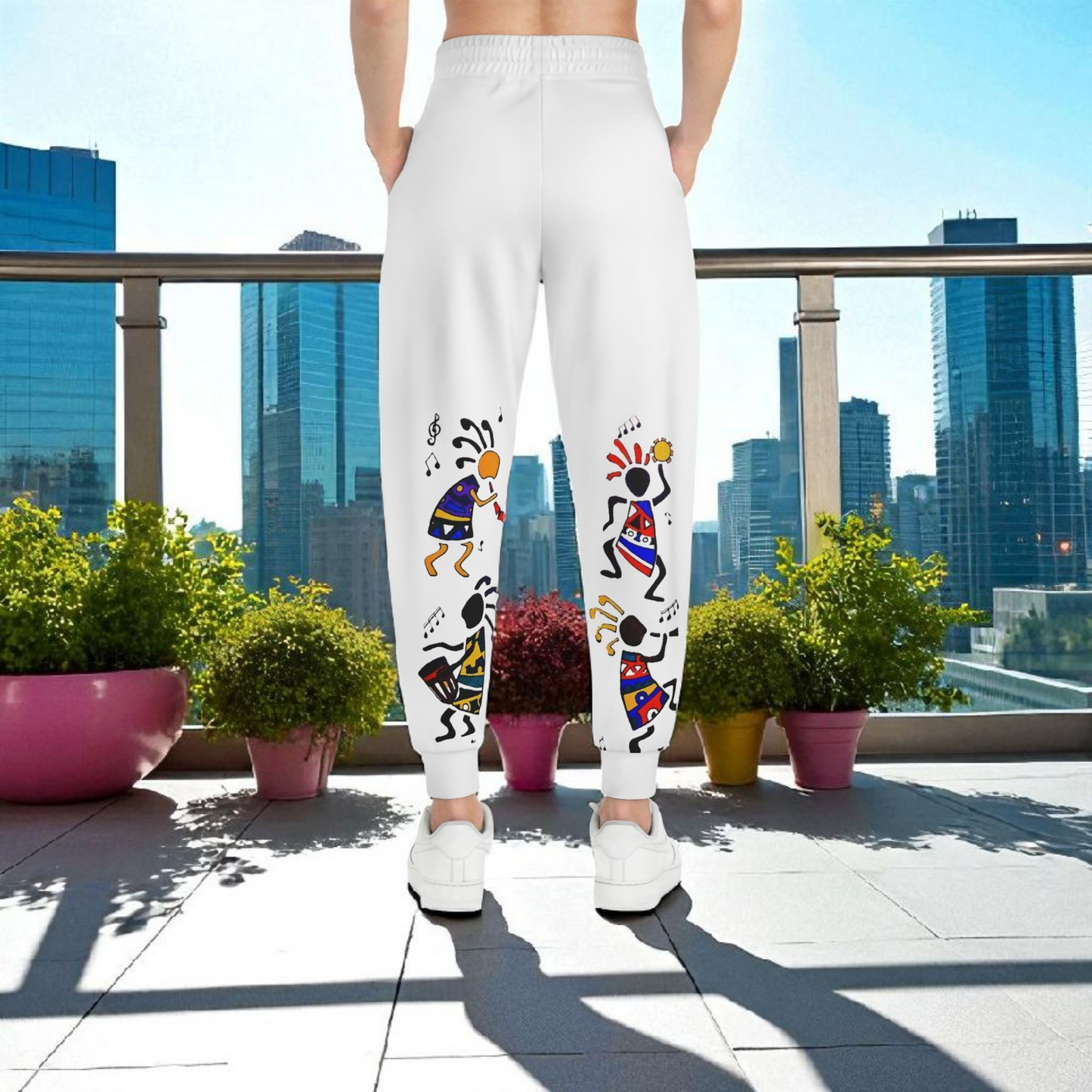 Handcrafted Afro Music Cartoon Art Athletic Joggers, Unisex Sweatpants