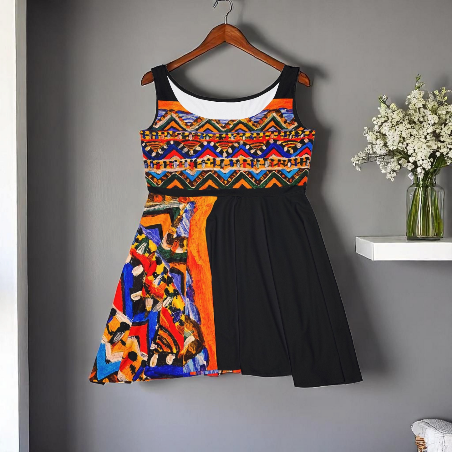 Boho Chic Handcrafted Women's Skater Dress – Tribal-Inspired Textile