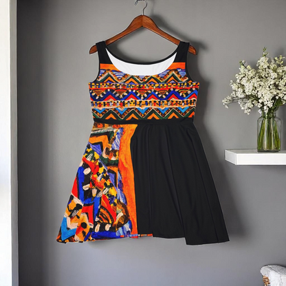 Boho Chic Handcrafted Women's Skater Dress – Tribal-Inspired Textile